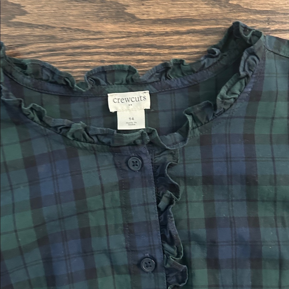 Crewcuts Plaid Holiday Dress blue and green 14